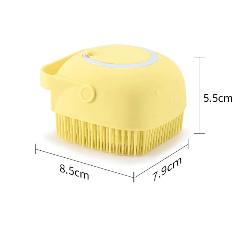 Escova de silicone com dispenser de shampoo para pet