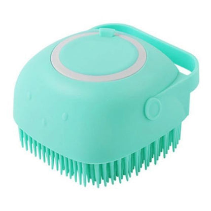 Escova de silicone com dispenser de shampoo para pet