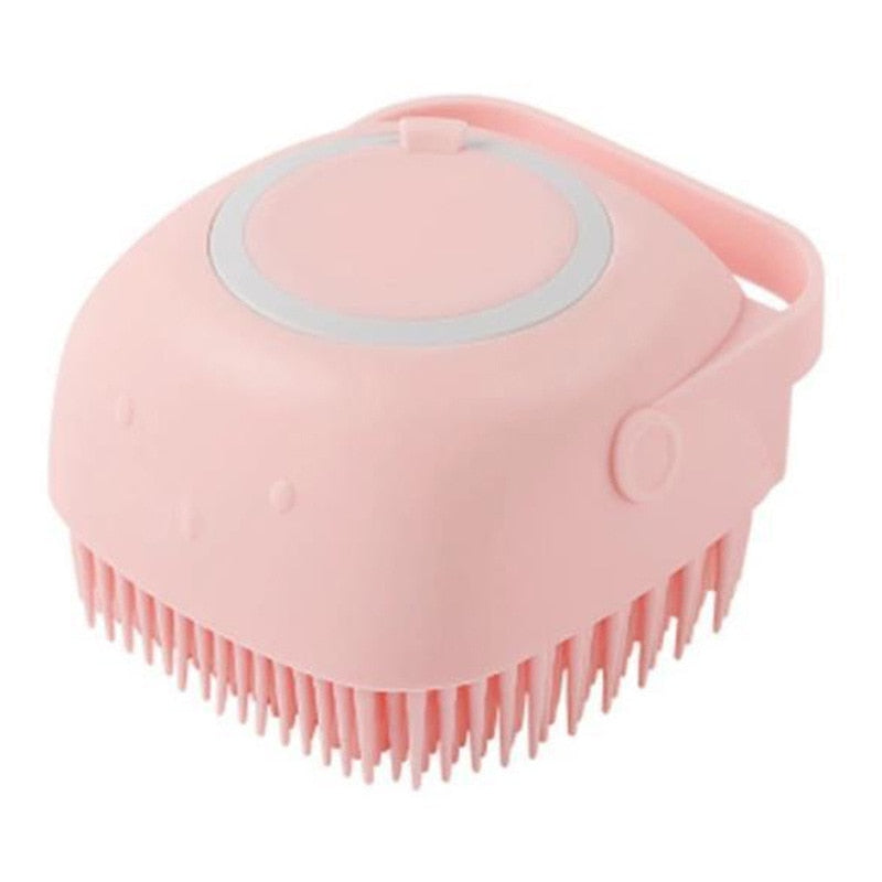 Escova de silicone com dispenser de shampoo para pet