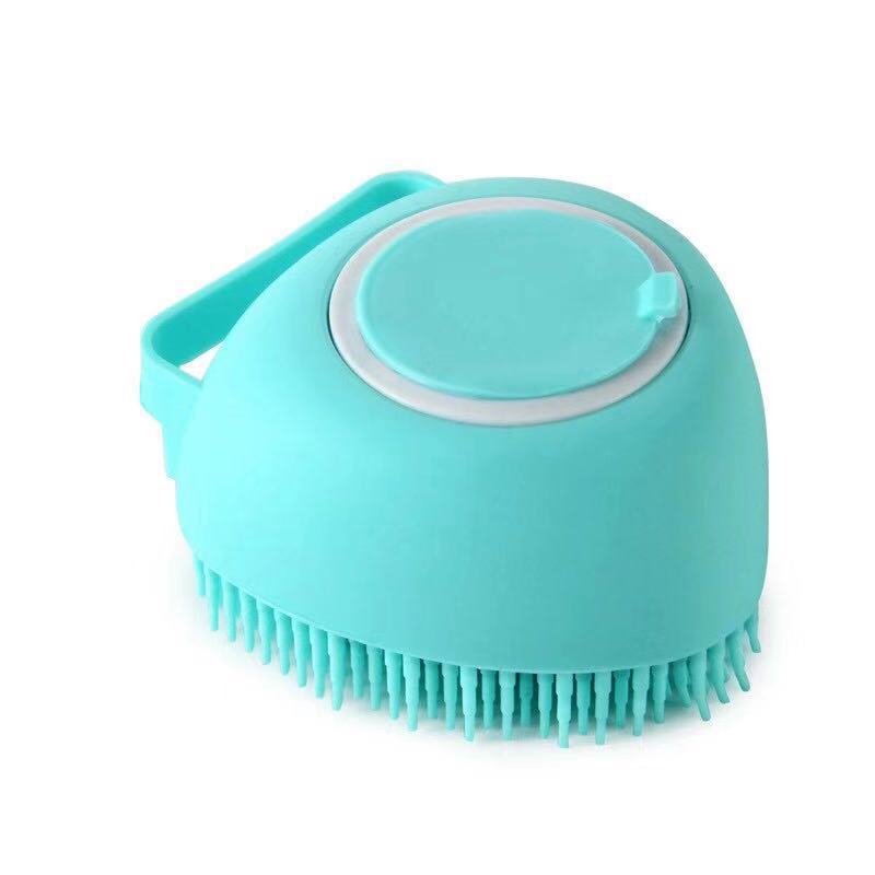 Escova de silicone com dispenser de shampoo para pet