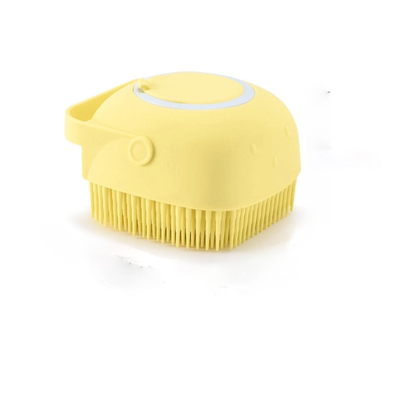 Escova de silicone com dispenser de shampoo para pet