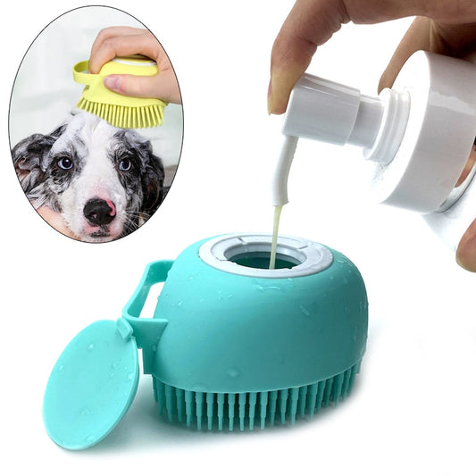 Escova de silicone com dispenser de shampoo para pet