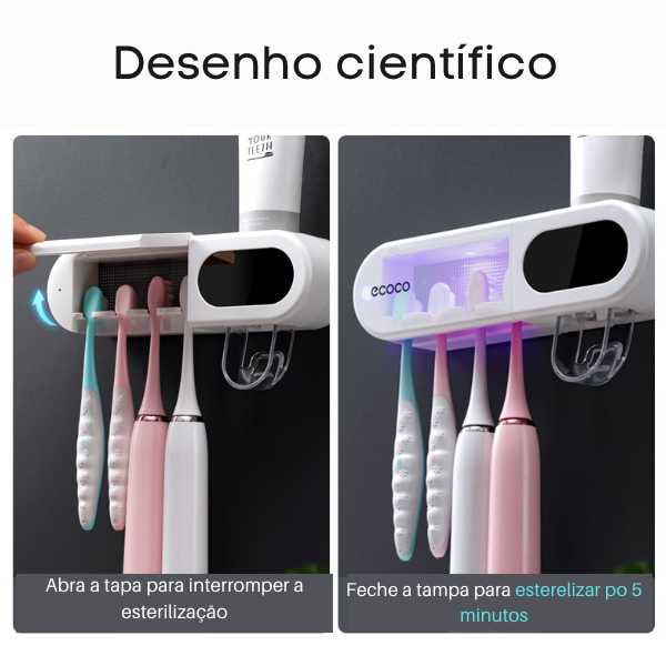 Esterilizador de escova de dente Uv com dispensador de creme dental