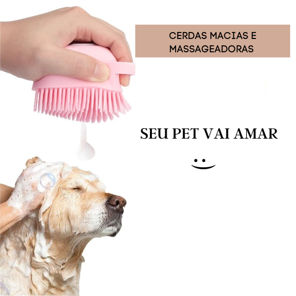 Escova de silicone com dispenser de shampoo para pet