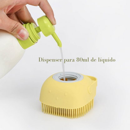 Escova de silicone com dispenser de shampoo para pet